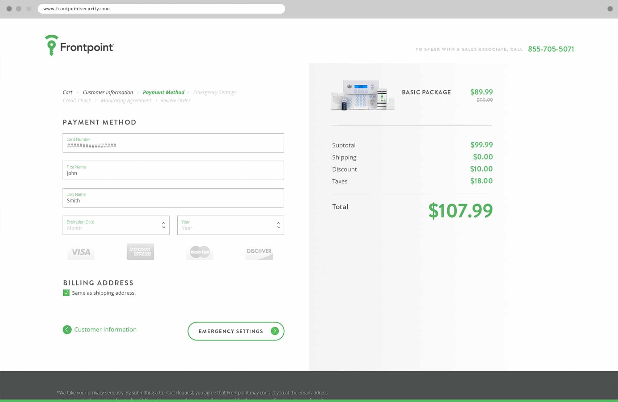 Punch -Frontpoint Checkout Screen