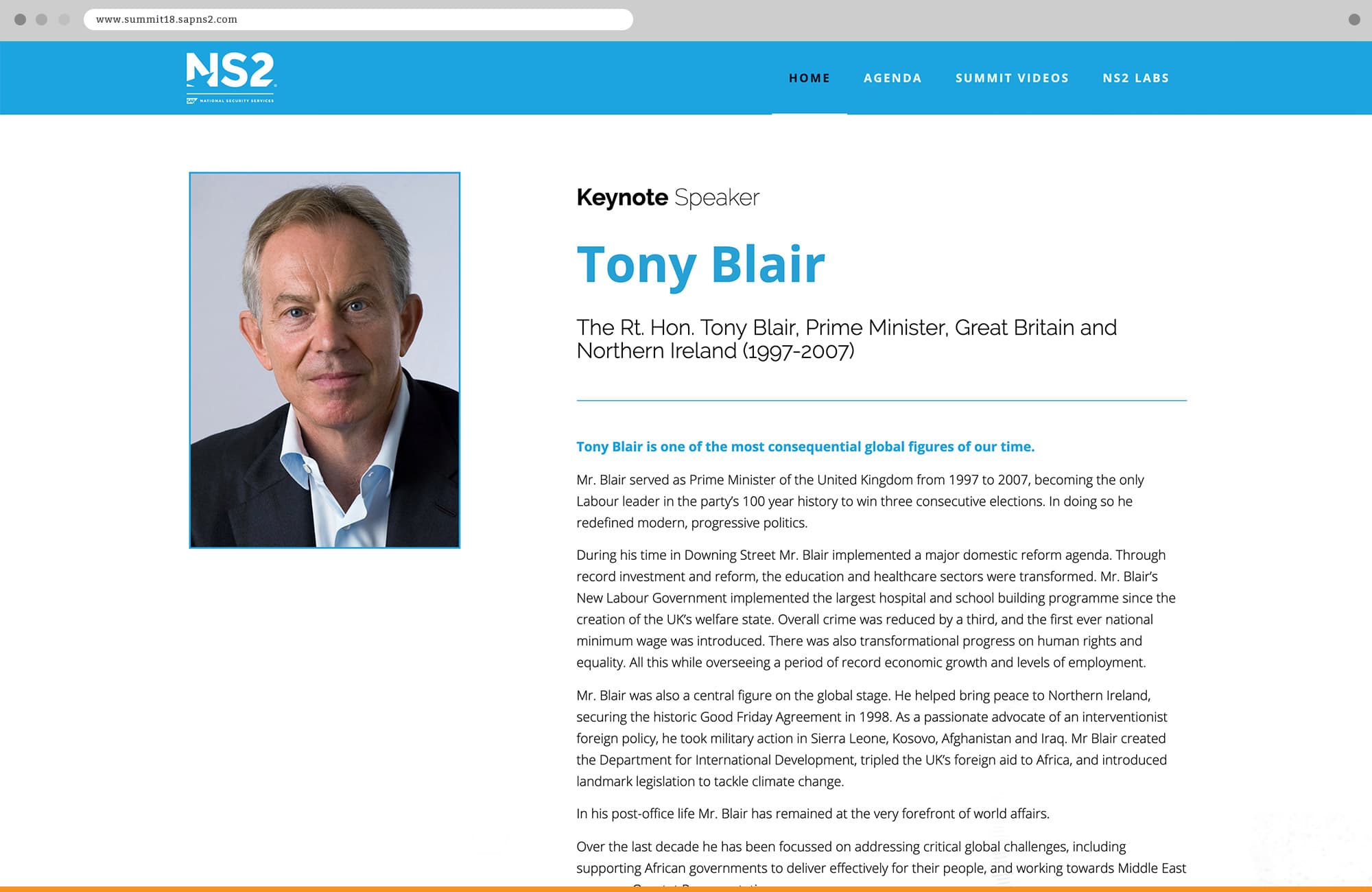 Punch - NS2 Summit Website with Keynote Speaker Tony Blair