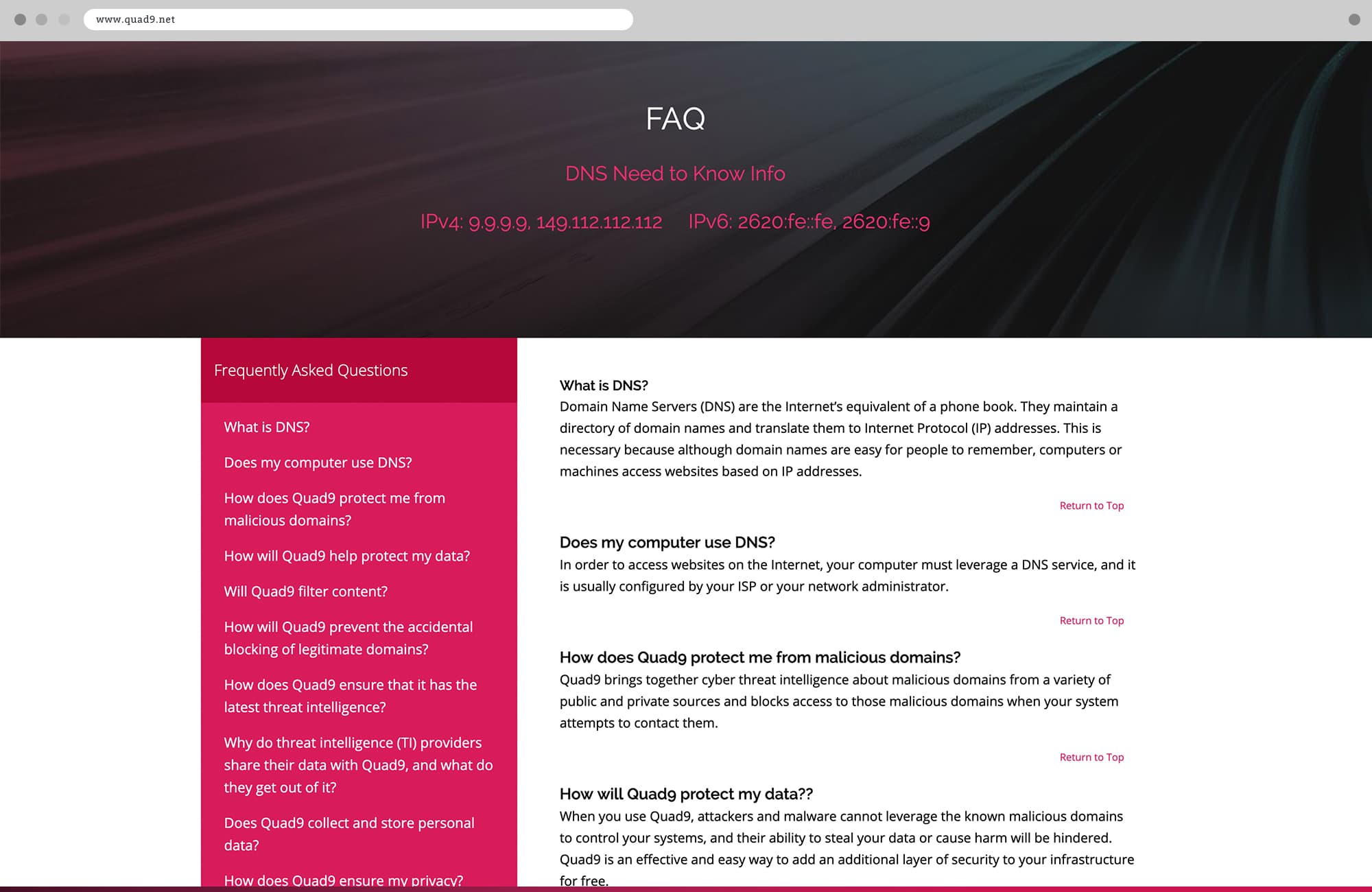 Punch -Quad9 FAQ Website Page