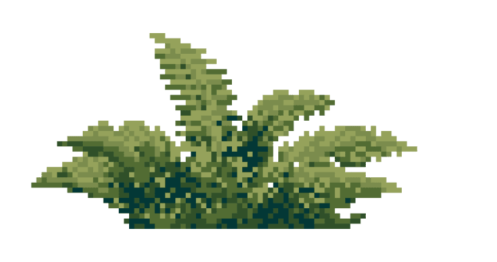 A pixelated image of a green leafy plant with multiple broad leaves arranged in a cluster.