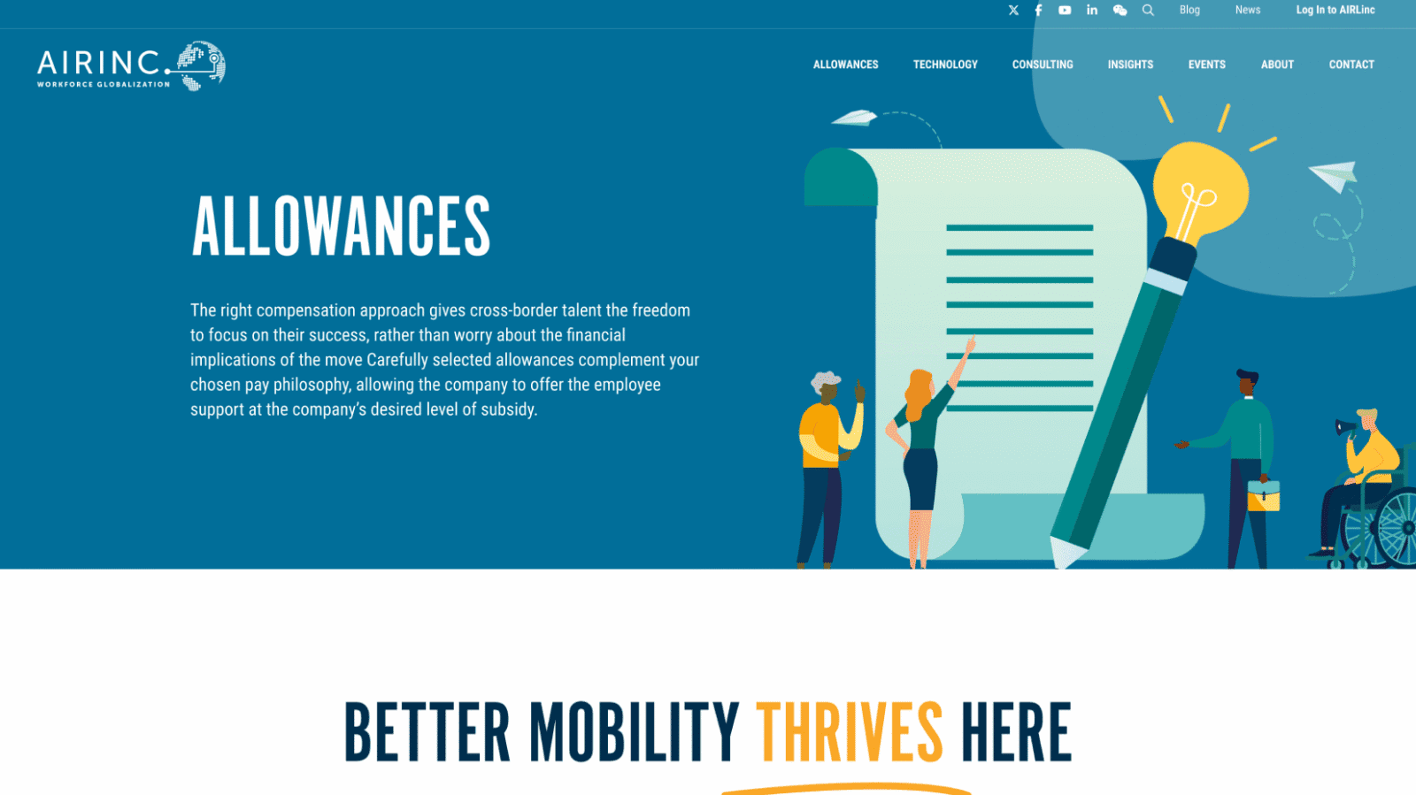 Illustration of diverse people discussing a large document with a lightbulb and paper airplane, symbolizing ideas and