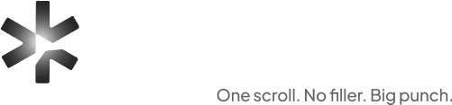 ZeroClick logo with a star-like symbol and the tagline "One scroll. No filler. Big punch."