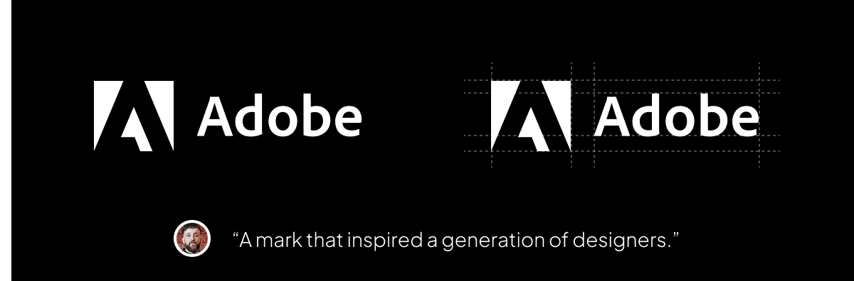 Comparison of the old and new Adobe logos, with the new logo on the right and a quote about its inspiration.