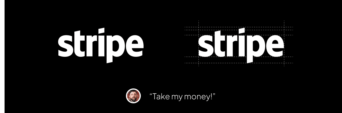 The image features the word "stripe" with one version in bold white letters and another with a grid overlay, along with a